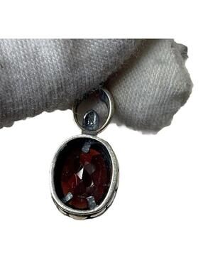 Sterling Silver 925 Oval Dark Red Stone Pendant